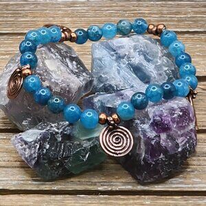 Apatite and Copper Spiral Charm Bracelet